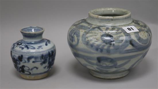 Two 17th century Chinese blue and white jars, with certificates